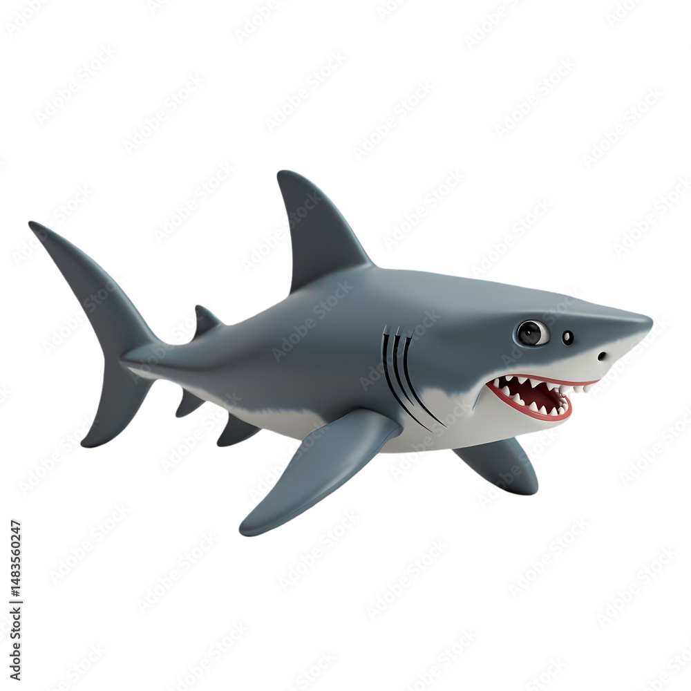 Naklejka premium Adorable 3D Cartoon Shark Stock Image isolated on transparent background