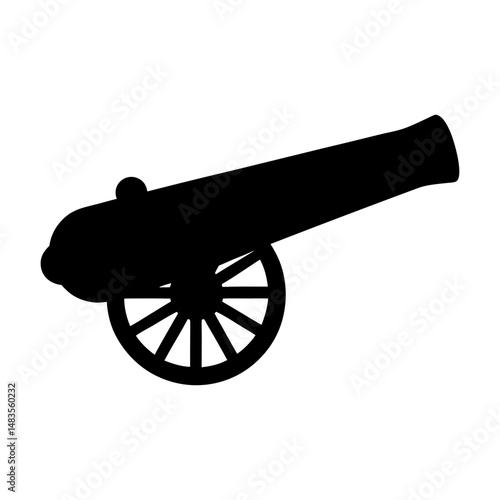 A Classic Black Silhouette of a Vintage Cannon on a White Background