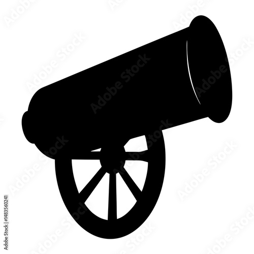 A Black Silhouette of a Classic Cannon on a White Background