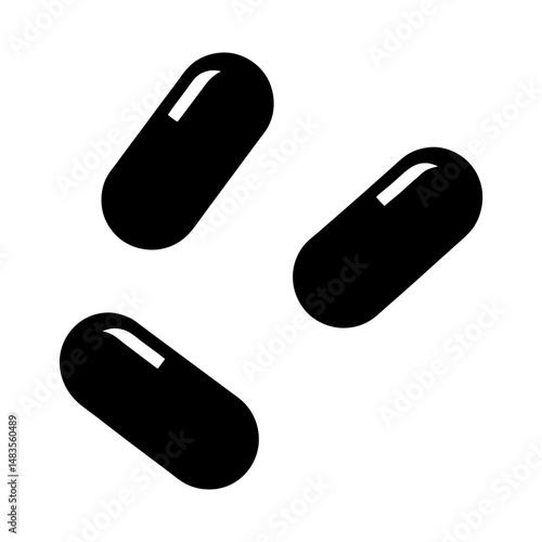 Three Black Capsules Falling Illustration Graphic Design Medicine Healthcare Pharmacy Pills
