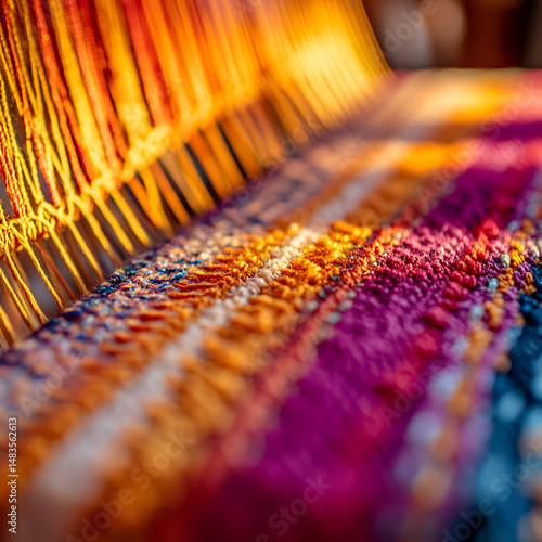 Time-lapse of a single thread becoming a shawl on a loom, from sunrise to sunset, ultra-HD 8K transformation clip handloom day