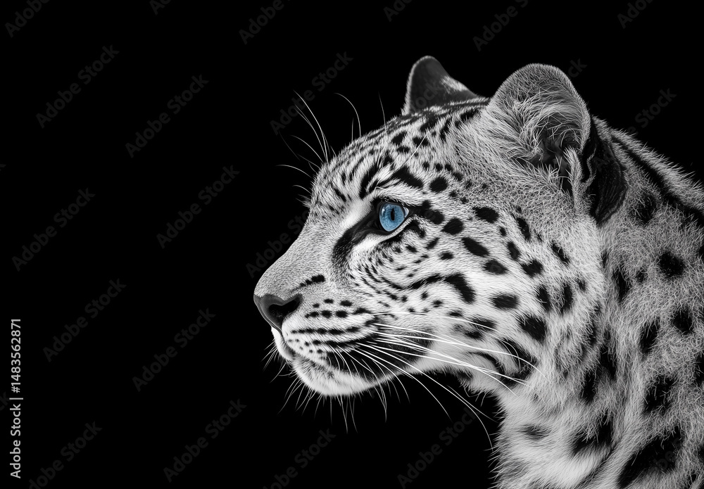 Obraz premium Majestic leopard with striking blue eyes on dark background 