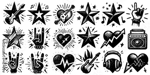 Punk Rock Doodle Expressions, Expressive doodle art capturing the raw energy of punk rock and musical individuality