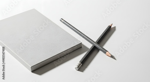 Wallpaper Mural A closed gray notebook with two pencils crossed on a white surface in a close up view Torontodigital.ca