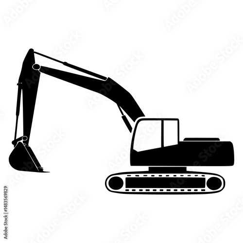 Silhouette of Excavator on White Background for Construction Industry, Earthmoving Equipment Icon, Civil Engineering, Mining Operations, Heavy Machinery Graphics, Logo Design, Infographic Use