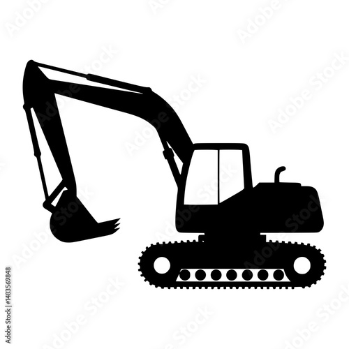 Silhouette of Excavator on White Background for Construction Industry, Earthmoving Equipment Icon, Civil Engineering, Mining Operations, Heavy Machinery Graphics, Logo Design, Infographic Use