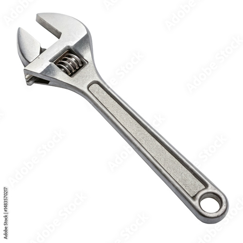 Chrome adjustable wrench resting on a transparent background, perfect for cutout projects and seamless image manipulation. Ideal for showcasing tools in various contexts