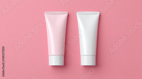 Wallpaper Mural Two tubes of cosmetic cream, one pink, one white, on a pink background Torontodigital.ca