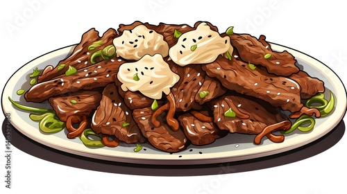 Colorful Bulgogi Cartoon Vector Illustration on White Background for Culinary Designs