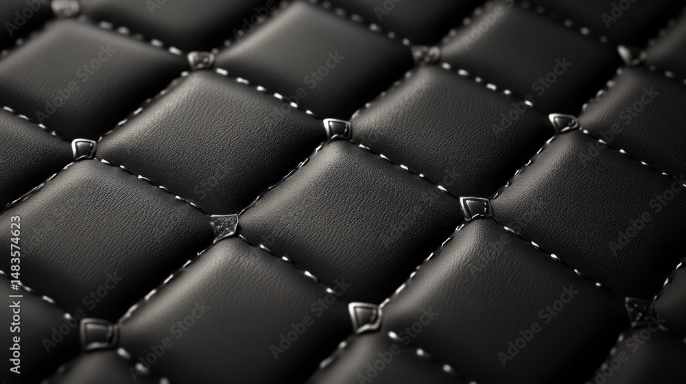 Naklejka premium Elegant Black Leather Texture: Diamond Stitch Pattern