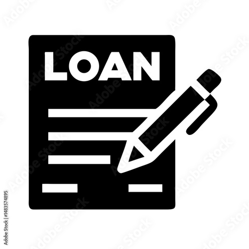 Loan Application Form Icon – Document and Pen:
Icon of a loan application form with a pen, representing financial request, credit application, and business loan paperwork.