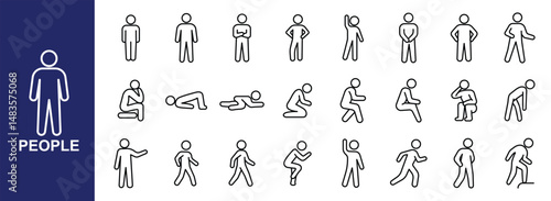 Human Pose Icons – Minimalist People Line Symbols for Movement, Sitting, Walking, and Gestures