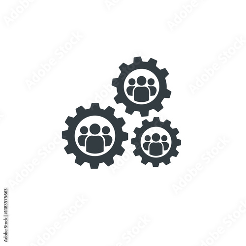 People icons within gears representing teamwork and collaboration  