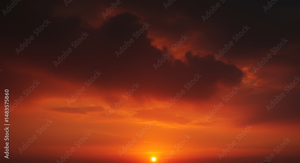 Obraz premium Fiery Sunset Sky Dramatic Orange and Red Hues