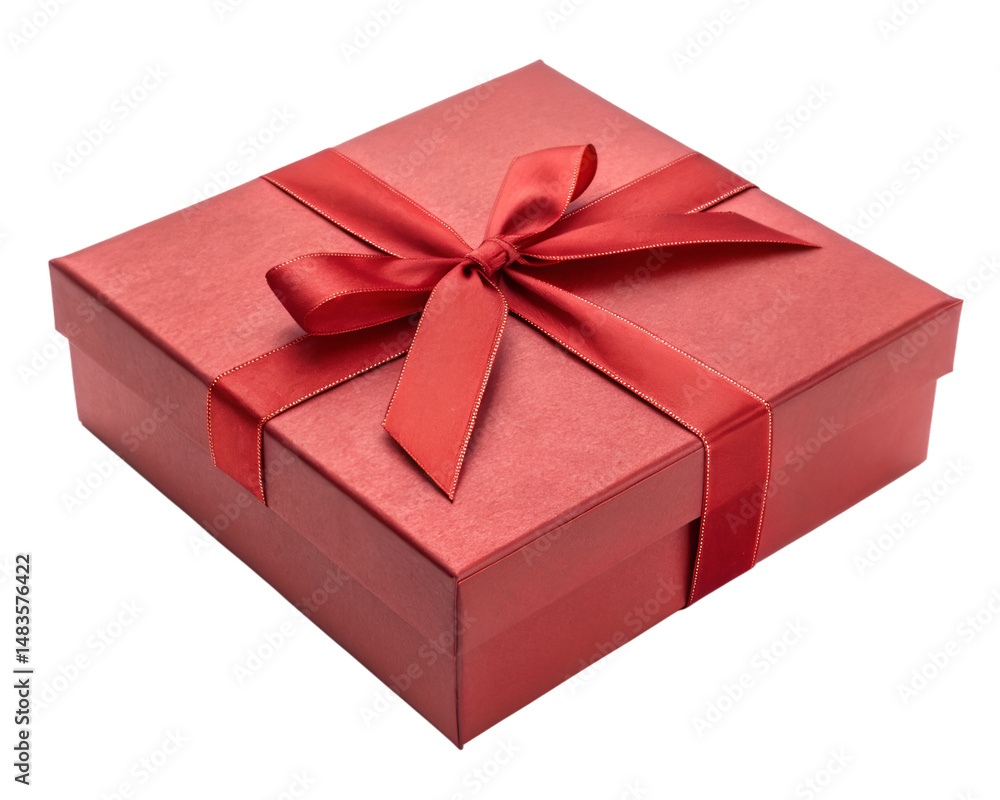 Fototapeta premium Red gift box with satin ribbon