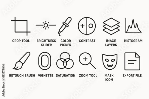 Graphic design icons: tools for image editing and retouching