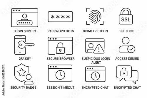 Cybersecurity icons for secure browsing and access control