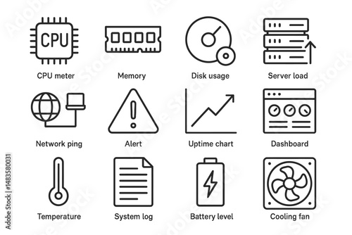 Essential icons for system monitoring and performance management