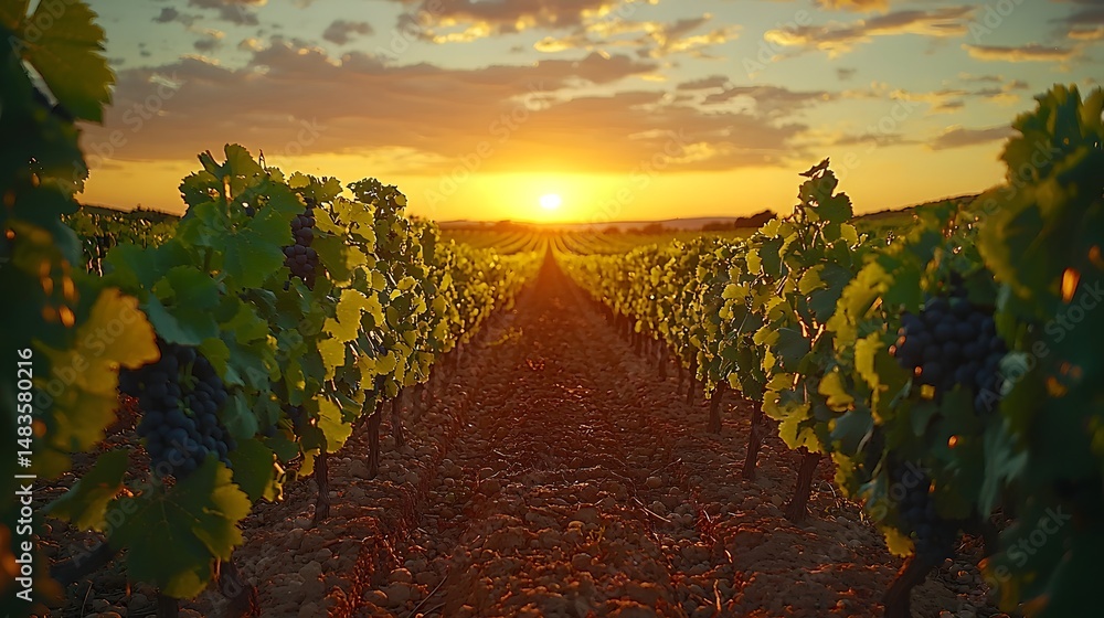 Fototapeta premium Picturesque vineyard in the countryside at sunset