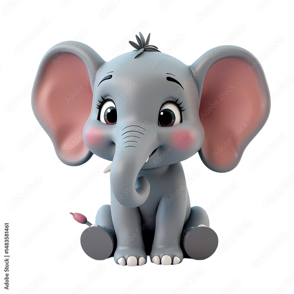 Fototapeta premium Adorable Baby Elephant Cute Cartoon Animal Image isolated on transparent background