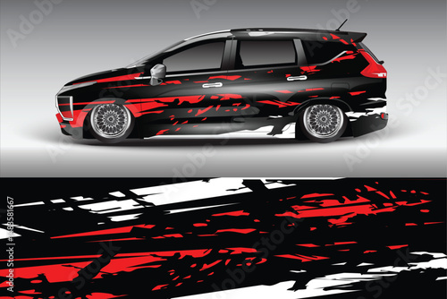 Stylish modified car with bold graphics on display