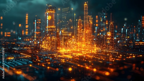 Wallpaper Mural Vibrant nighttime cityscape with towering skyscrapers and a glowing urban landscape Torontodigital.ca