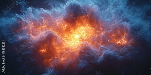 Wallpaper Mural Vivid cosmic nebula with bright orange and blue hues illustrating the beauty of interstellar gas clouds Torontodigital.ca