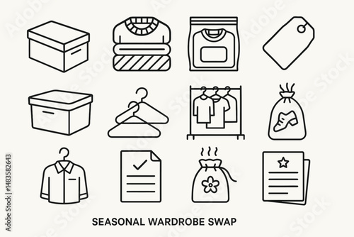 Essential icons for seasonal wardrobe organization and clothing swap