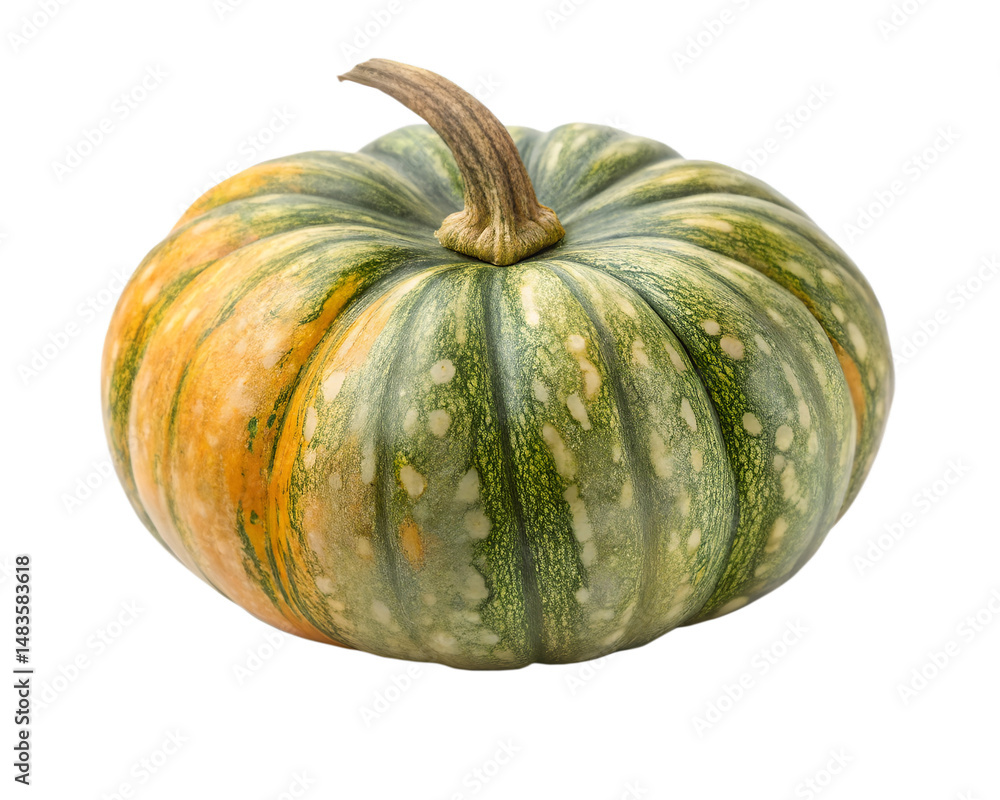 Green and yellow marbled pumpkin on white Green and yellow marbled pumpkin on white