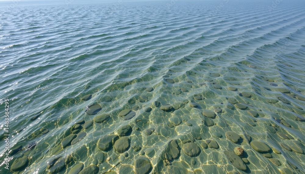 Fototapeta premium drone perspective of submerged sandbanks visible through crystal clear water