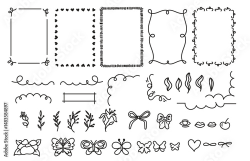 Whimsical frames, retro hand drawn vector whimsical