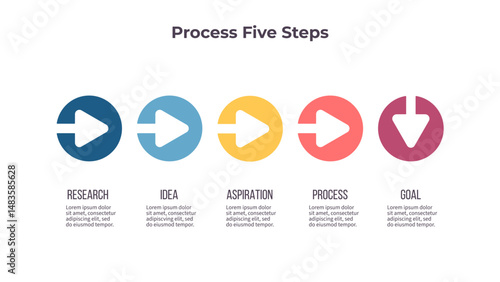 Business infographic template. Arrow timeline with five options, steps. Vector chart.