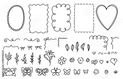 Whimsical frames, retro hand drawn vector whimsical
