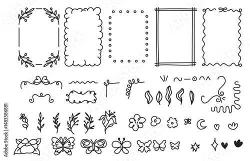Whimsical frames, retro hand drawn vector whimsical