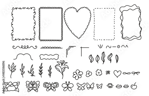 Whimsical frames, retro hand drawn vector whimsical