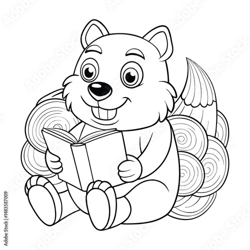 Beaver Reading Beside a Woodpile Vector