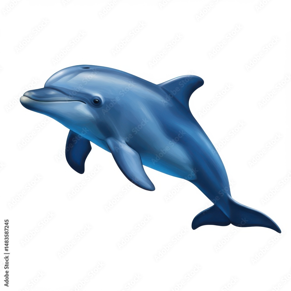 Obraz premium Blue dolphin isolated on white background for educational or decorative use.