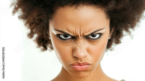 Angry girl isolated on a white background with copy space, black African American