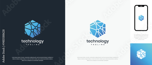 Technology hexagon logo design. Technology connection hexagon logo template. Technology logo symbol icon
