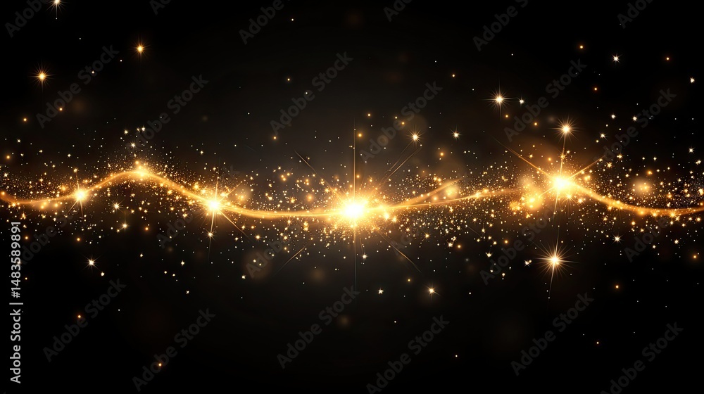 Naklejka premium Golden Light Streaks and Sparkles on Dark Background