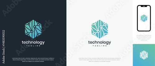 Technology hexagon logo design. Technology connection hexagon logo template. Technology logo symbol icon