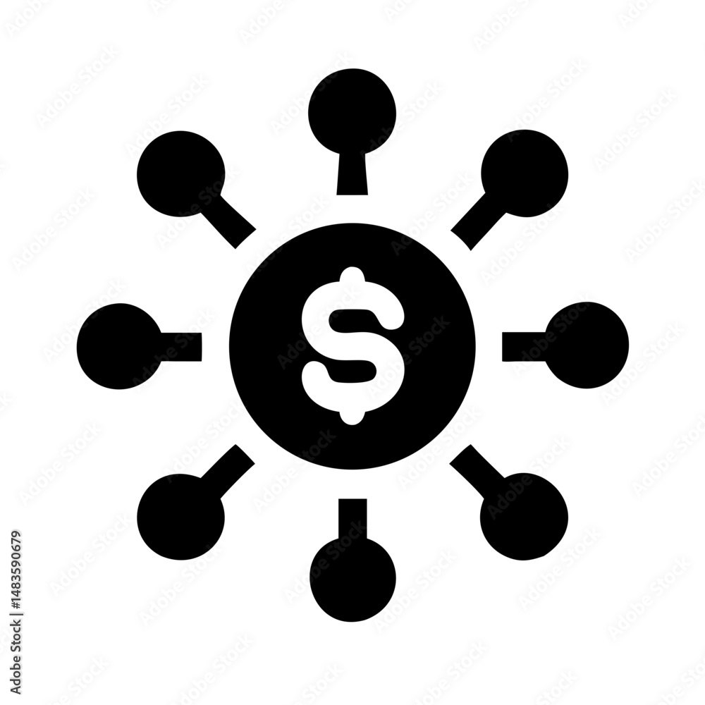 Crowdfunding Icon – Central Dollar with Multiple Connections:
Icon showing a central dollar symbol with lines connecting to multiple points, representing collective crowdfunding and group investment. Crowdfunding Icon – Central Dollar with Multiple Connections:
Icon showing a central dollar symbol with lines connecting to multiple points, representing collective crowdfunding and group investment.