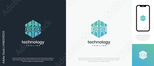 Technology hexagon logo design. Technology connection hexagon logo template. Technology logo symbol icon