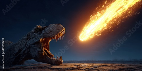  large meteor aiming at tyrannosaurus rex -