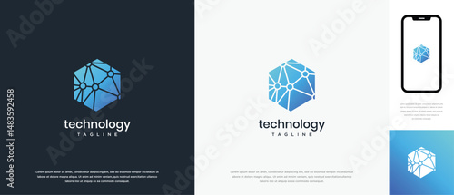 Technology hexagon logo design. Technology connection hexagon logo template. Technology logo symbol icon