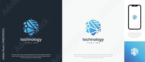 Technology hexagon logo design. Technology connection hexagon logo template. Technology logo symbol icon
