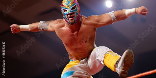  lucha libre wrestler jumping off top rope