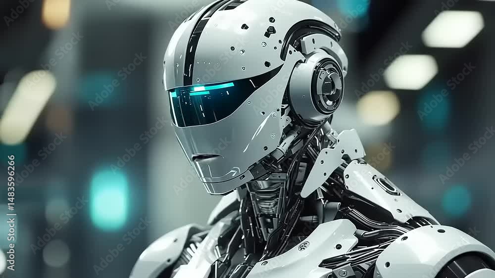 Futuristic humanoid robot with sleek design and glowing features in a high-tech environment Futuristic humanoid robot with sleek design and glowing features in a high-tech environment