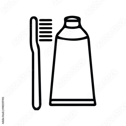 Toothbrush Icon. Toothbrush Illustration With Toothpaste Tube. Dental Care And Dental Hygiene.