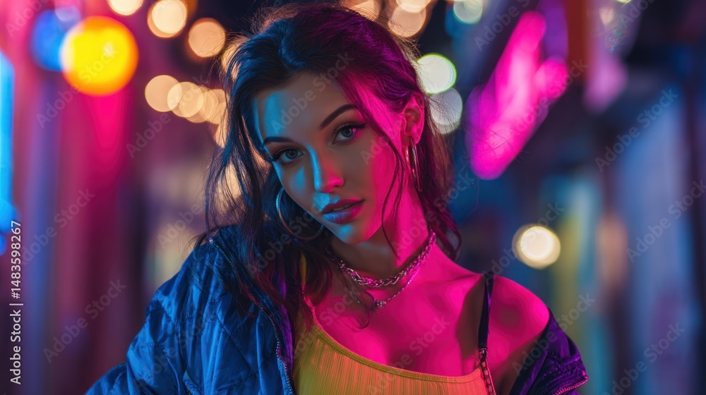 Neon Nights: A Cyberpunk Portrait of a Young Woman Neon Nights: A Cyberpunk Portrait of a Young Woman